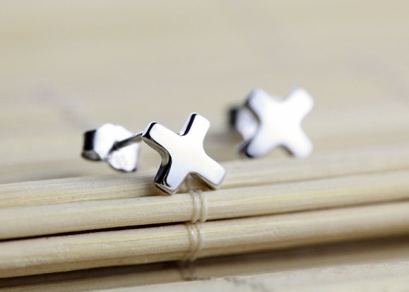 Sterling Silver Cross Stud Earrings • Small Christian Cross Earrings, Minimalist Faith Jewelry Gift