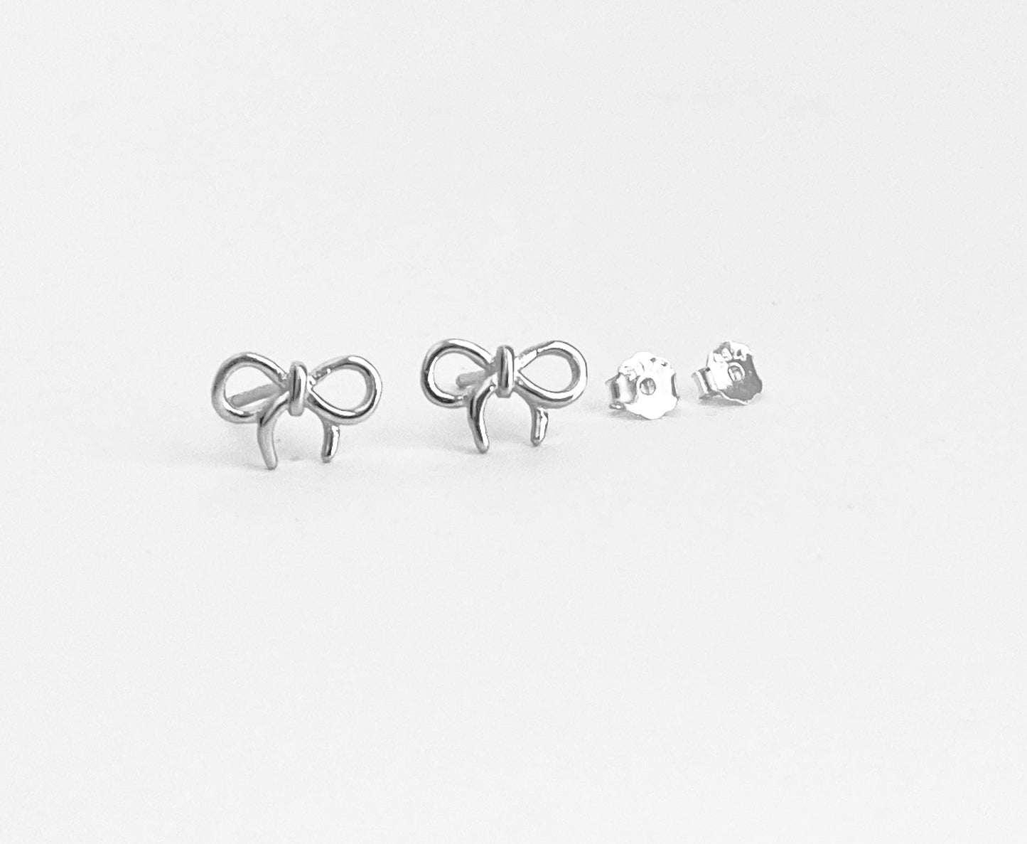 Sterling Silver Small Tie The Knot Bow Stud Earrings • 925 Dainty Bow Studs