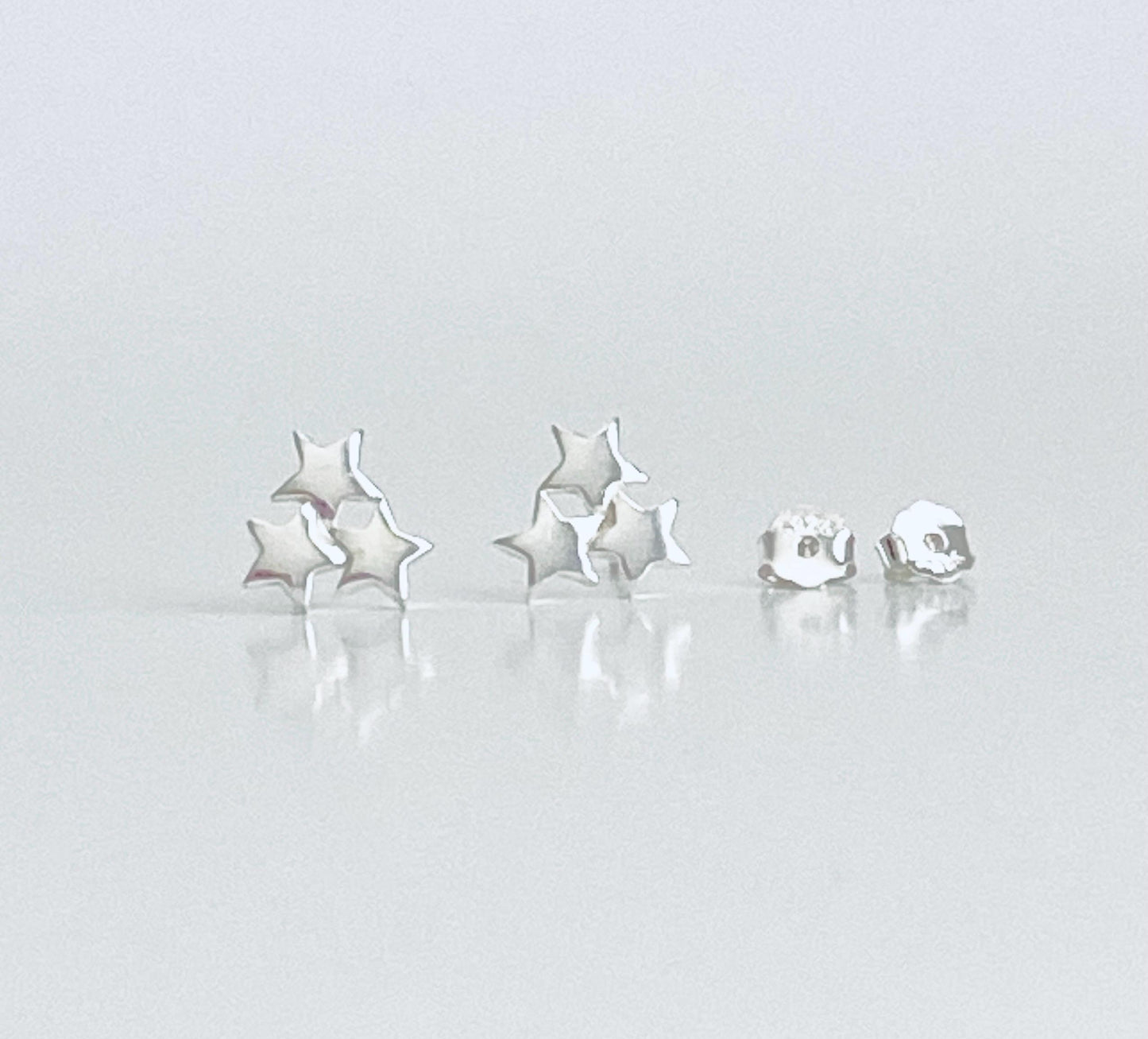Sterling Silver Three Star Stud Earrings • 925 Triple Star Dainty Studs
