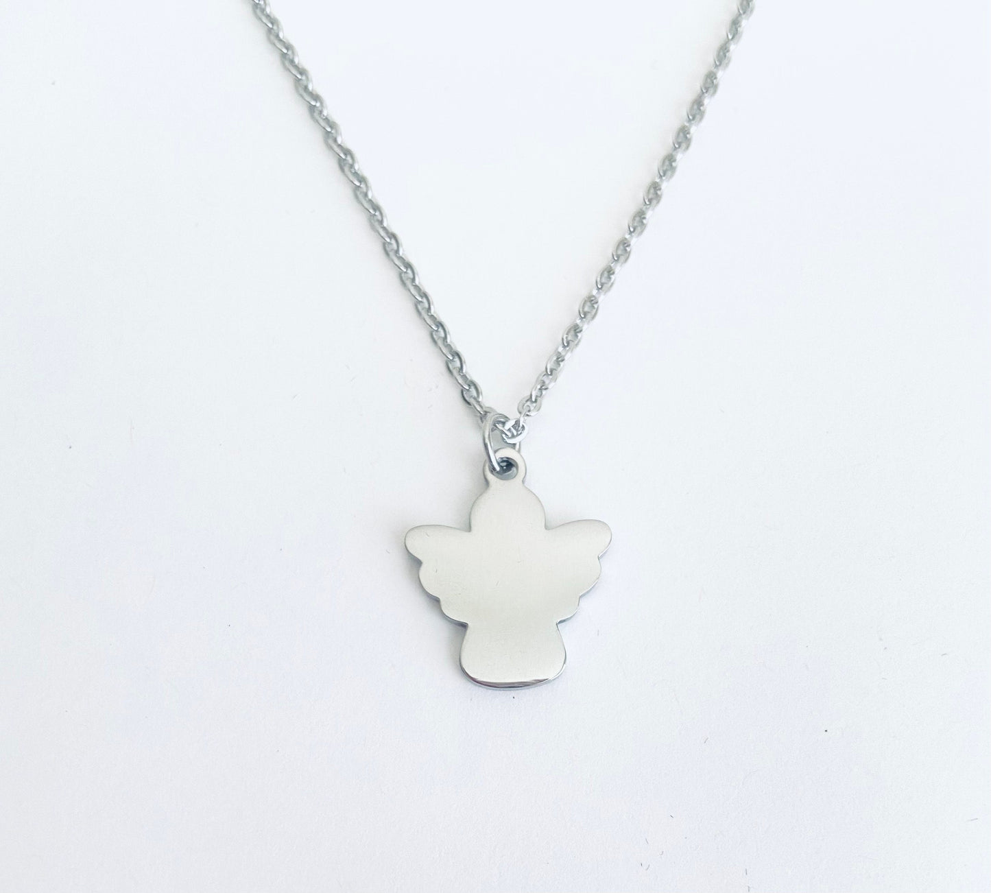 Personalized Stainless Steel Angel Charm Necklace • Custom Engraved Keepsake Jewelry