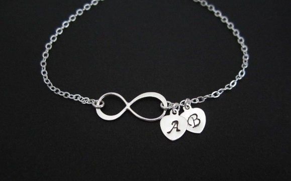 Sterling Silver Infinity Bracelet with Heart Charm • Personalized Charm Bracelet, Choose One or Multiple Charms