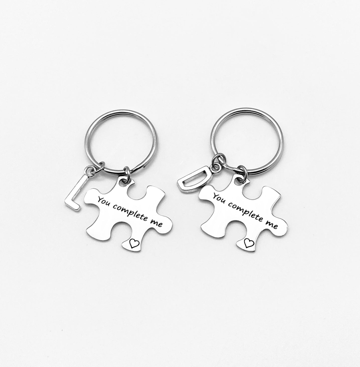 Personalized “You Complete Me” Puzzle Key Chain with Initial • Romantic Puzzle Piece Keychain Gift