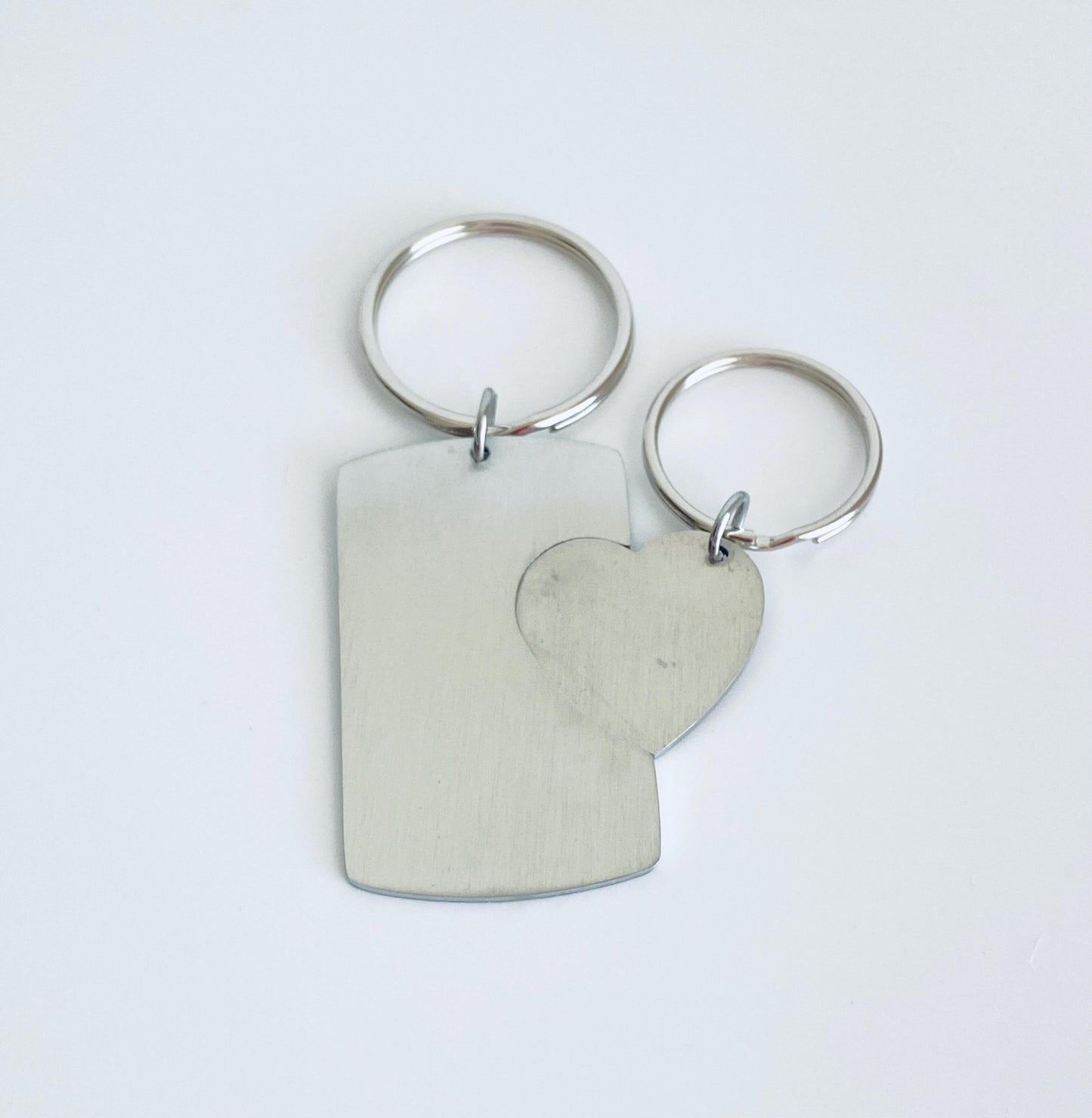 Personalized Stainless Steel Dog Tag & Heart Tag Key Chain Set • Custom Engraved Keychain Gift