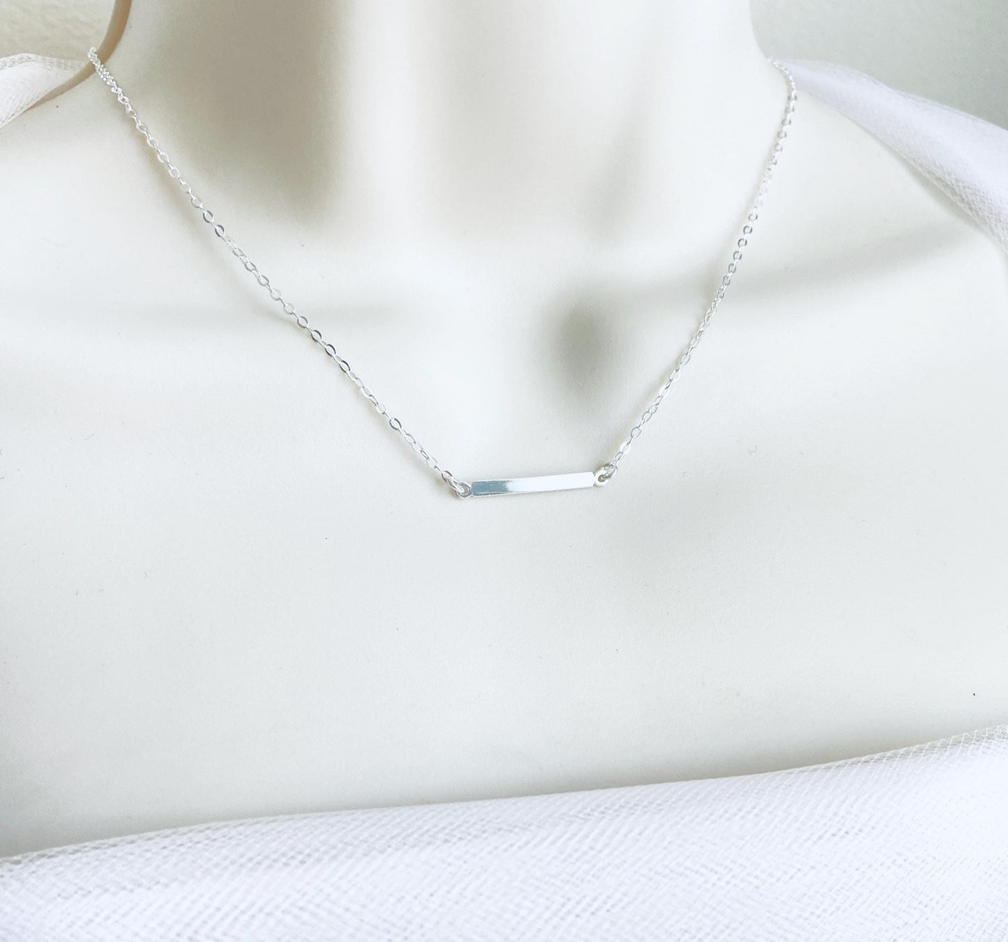 Sterling Silver Tiny Bar Necklace • 925 Silver Minimalist Horizontal Bar Pendant