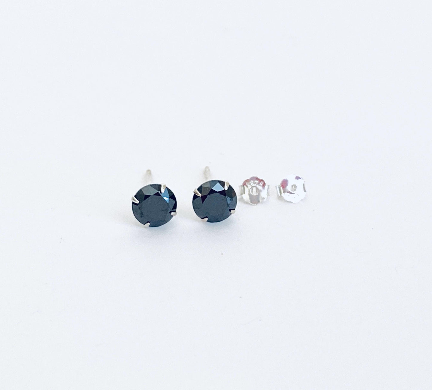 Sterling Silver Crystal Stud Earrings • 925 Silver Studs with Cubic Zirconia, Amethyst or Onyx