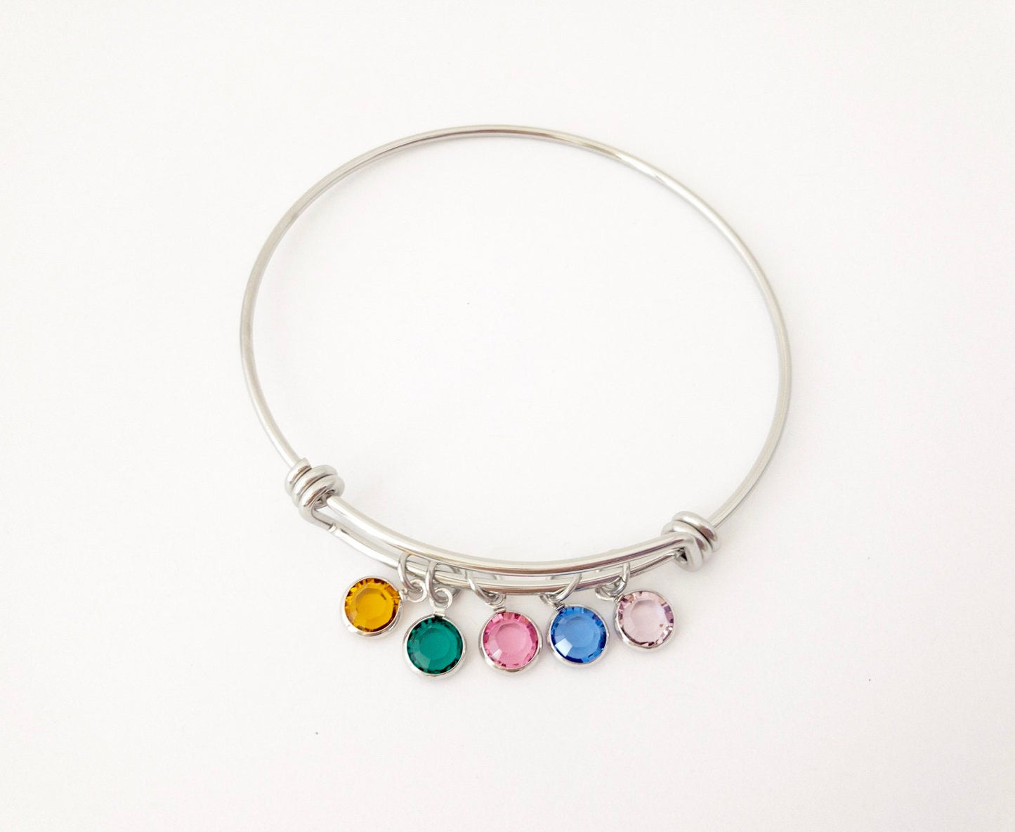 Stainless Steel Birthstone Bangle Bracelet with Crystal Birthstone Charm