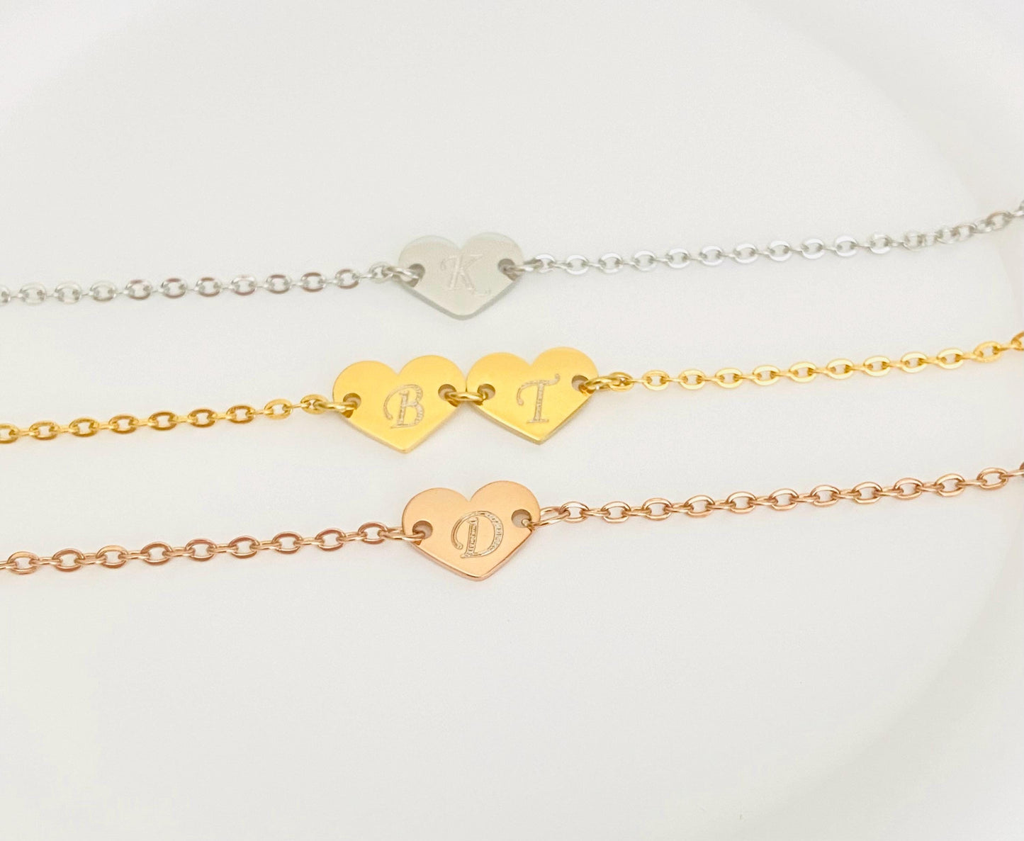 Personalized Heart Initial Bracelet • Custom Letter Bracelet with One or Multiple Charms in Stainless Steel or Gold