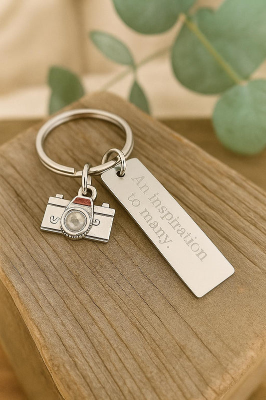 Personalized Camera Keychain • Engraved Name Key Chain • Gift for Photographer