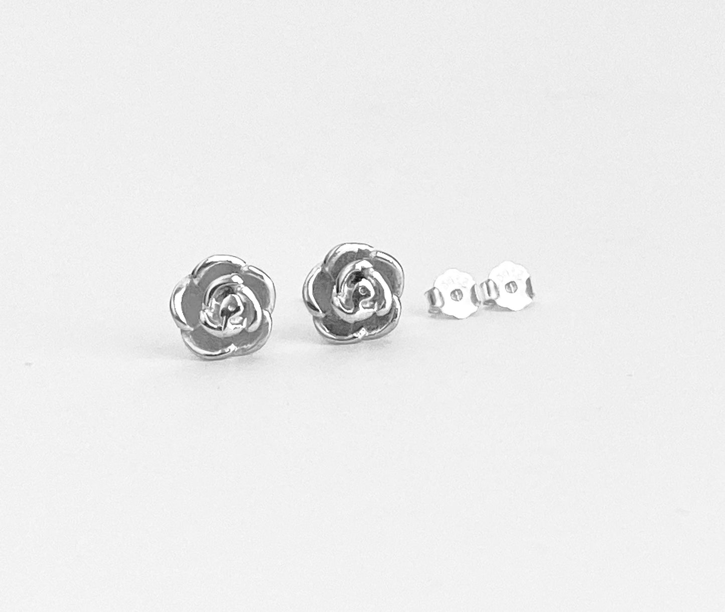 Sterling Silver Rose Stud Earrings • Dainty Rose Flower Stud Earrings