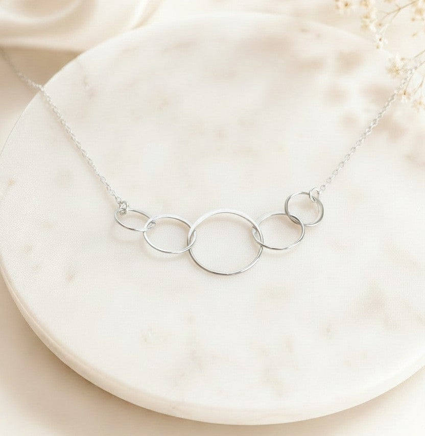 Sterling Silver 5 Interlocking Necklace