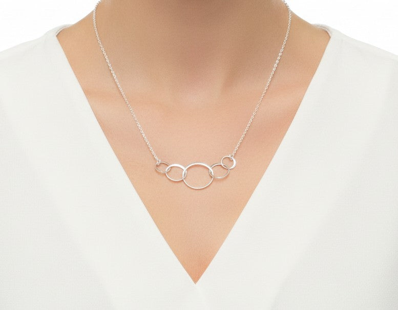 Sterling Silver 5 Interlocking Necklace