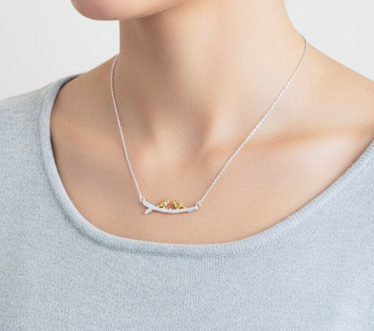 Sterling Silver Gold Birds Necklace