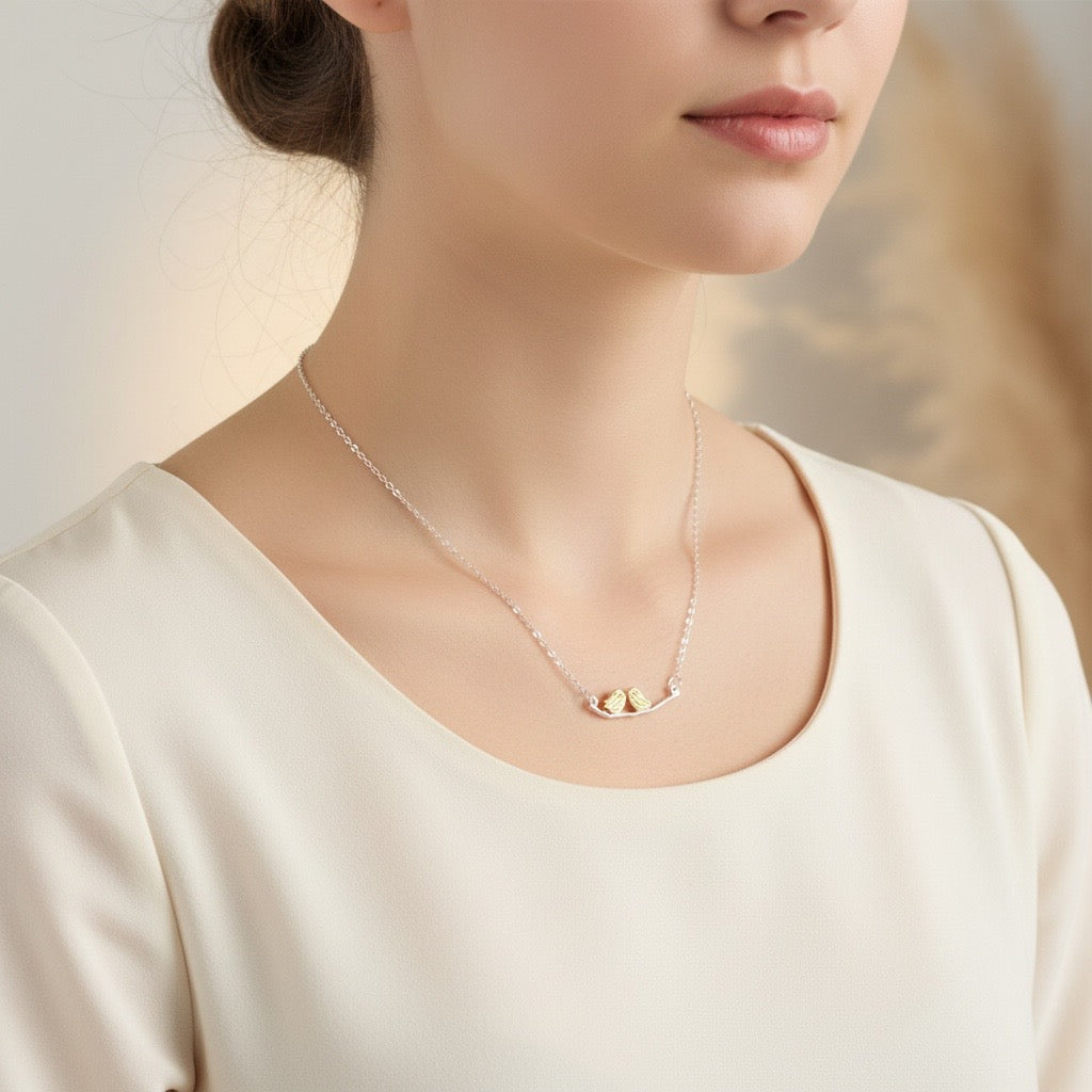 Sterling Silver Tiny Gold Birds Necklace