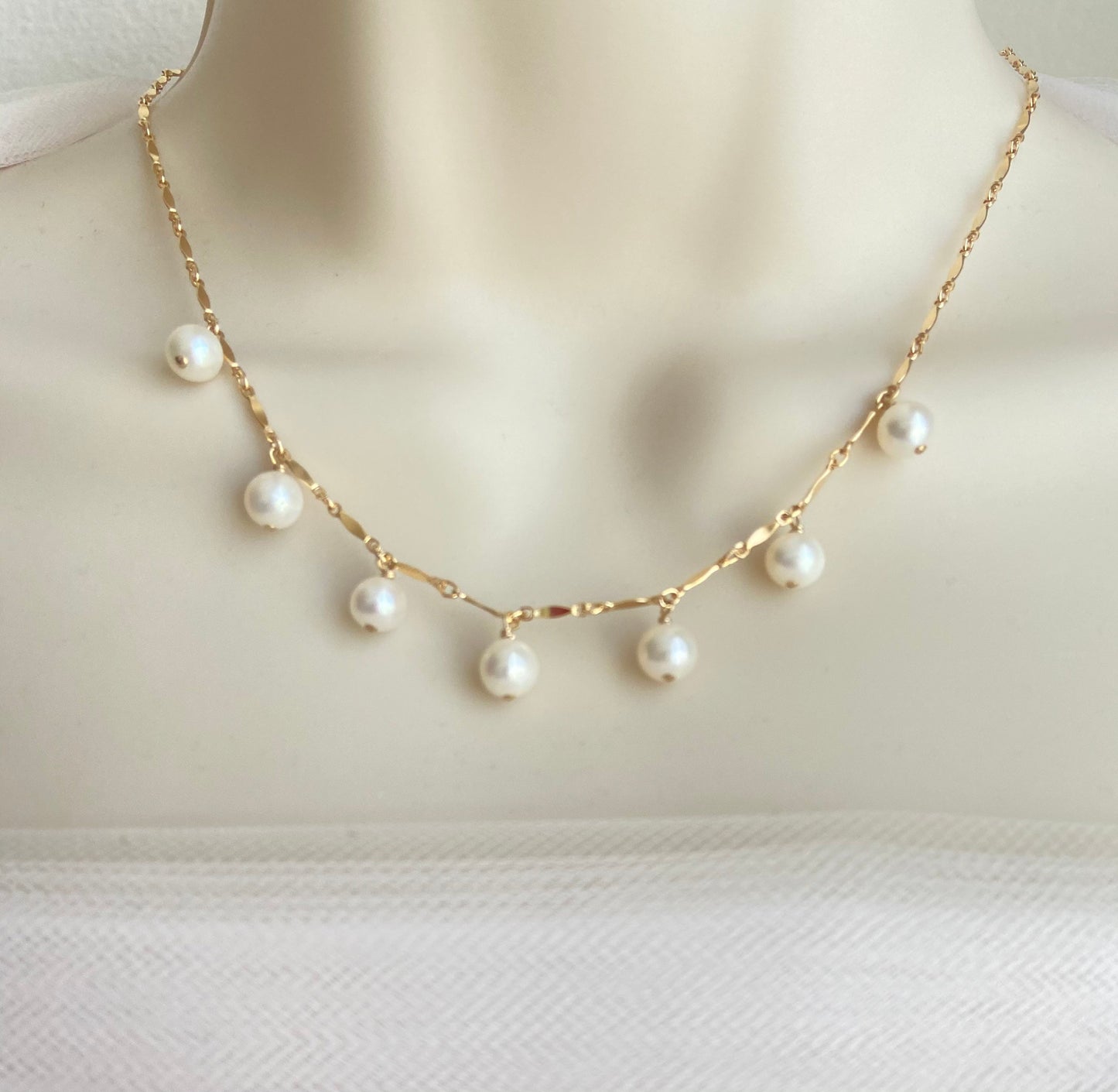 Dangle White Freshwater Pearl Necklace • Sterling Silver or Gold Filled Pearl Pendant Necklace