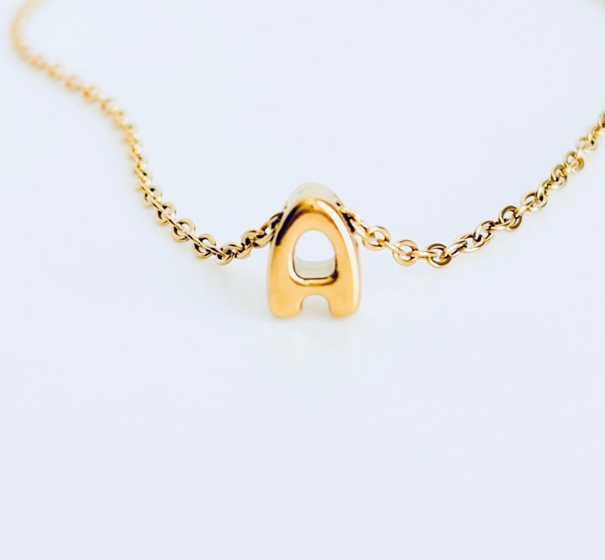 Small Bubble Initial Necklace • Stainless Steel Letter Necklace • Gold Initial Pendant