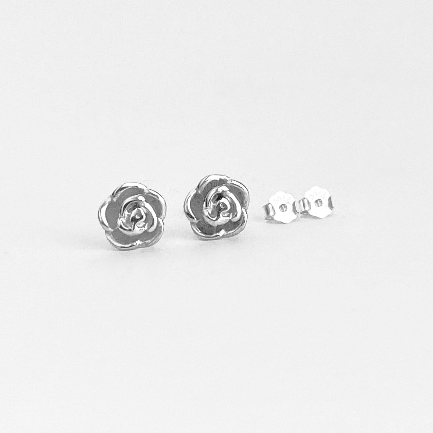 Sterling Silver Rose Stud Earrings • Dainty Rose Flower Stud Earrings