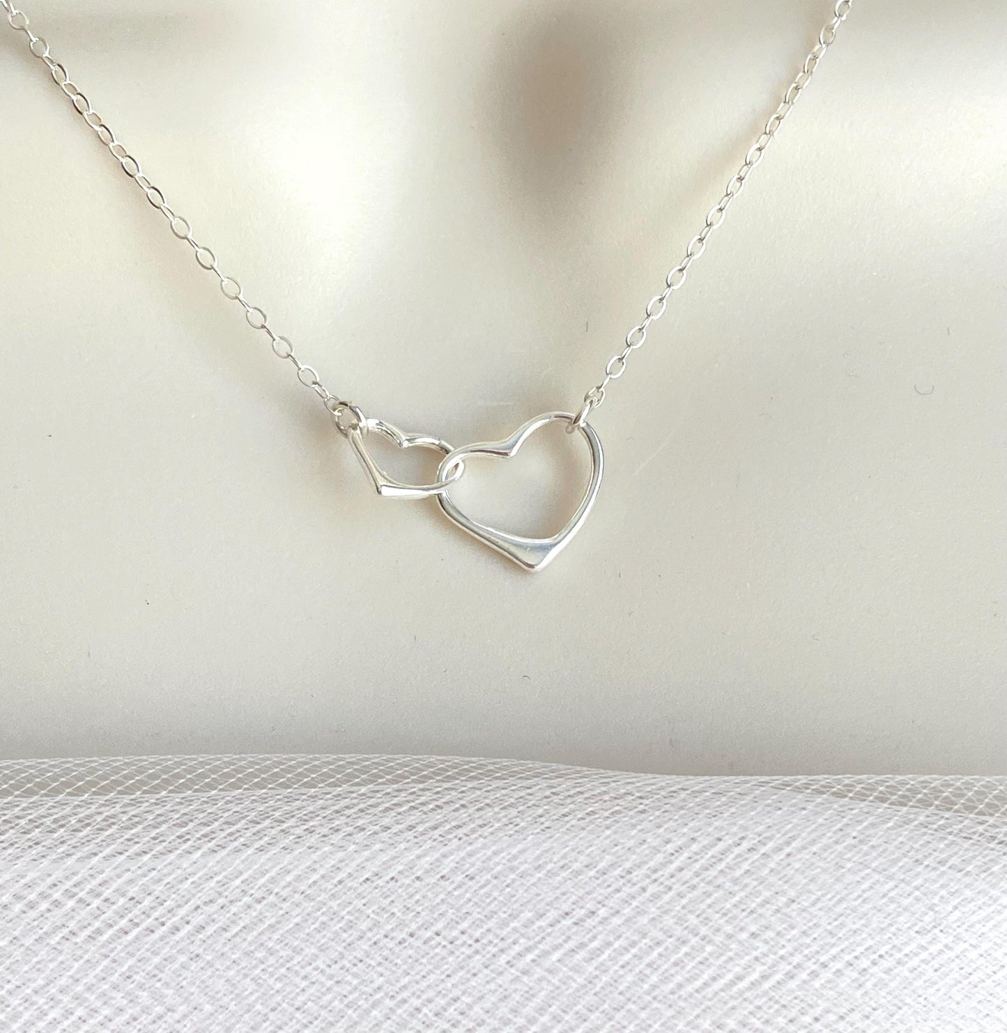 Sterling Silver Interlocking Heart Pendant Necklace • 925 Silver Minimalist Love Necklace