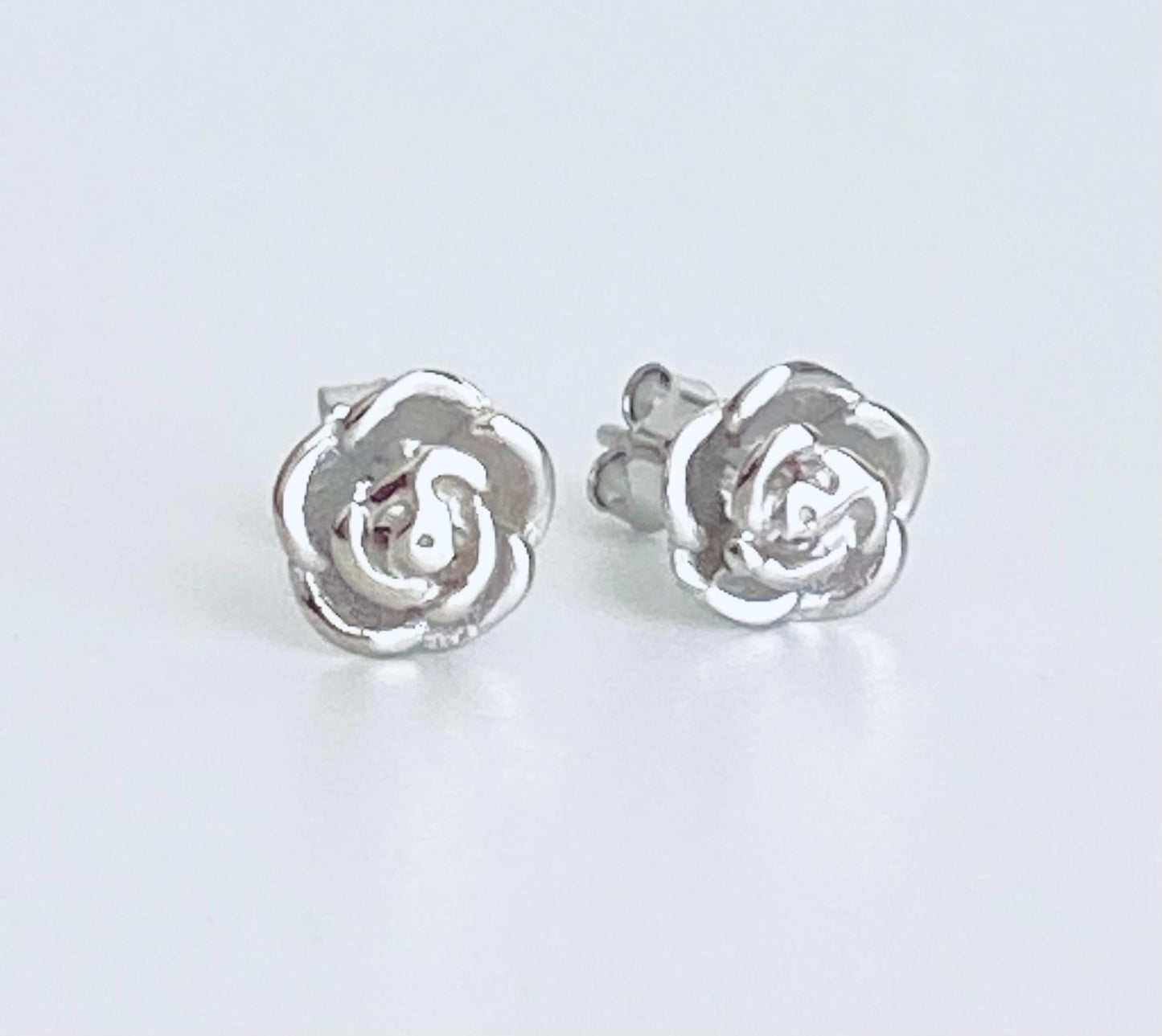 Sterling Silver Rose Stud Earrings • Dainty Rose Flower Stud Earrings