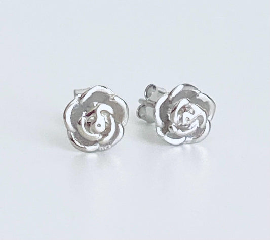 Sterling Silver Rose Stud Earrings • Dainty Rose Flower Stud Earrings