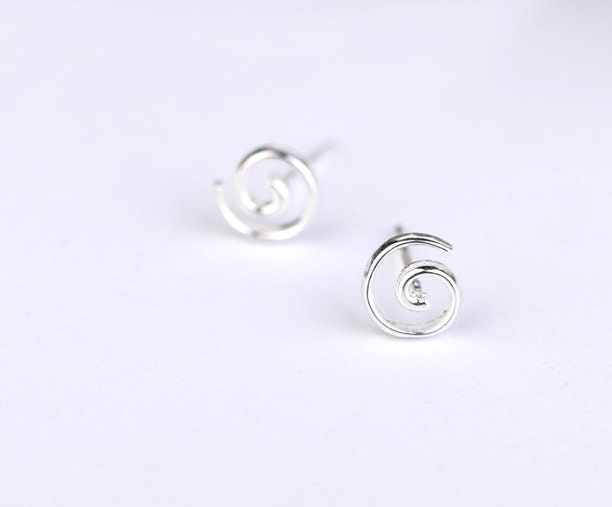 Sterling Silver Swirl Stud Earrings • Dainty Spiral Studs, Minimalist Everyday Silver Earrings