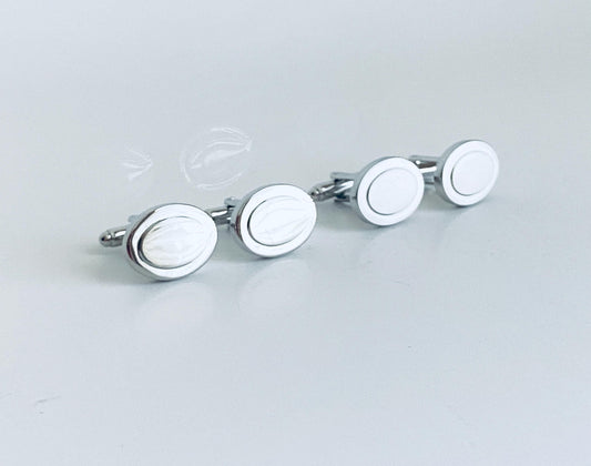 Personalized Oval Cufflinks • Custom Engraved Base Metal Cufflinks for Groom, Groomsmen & Men’s Wedding Gift