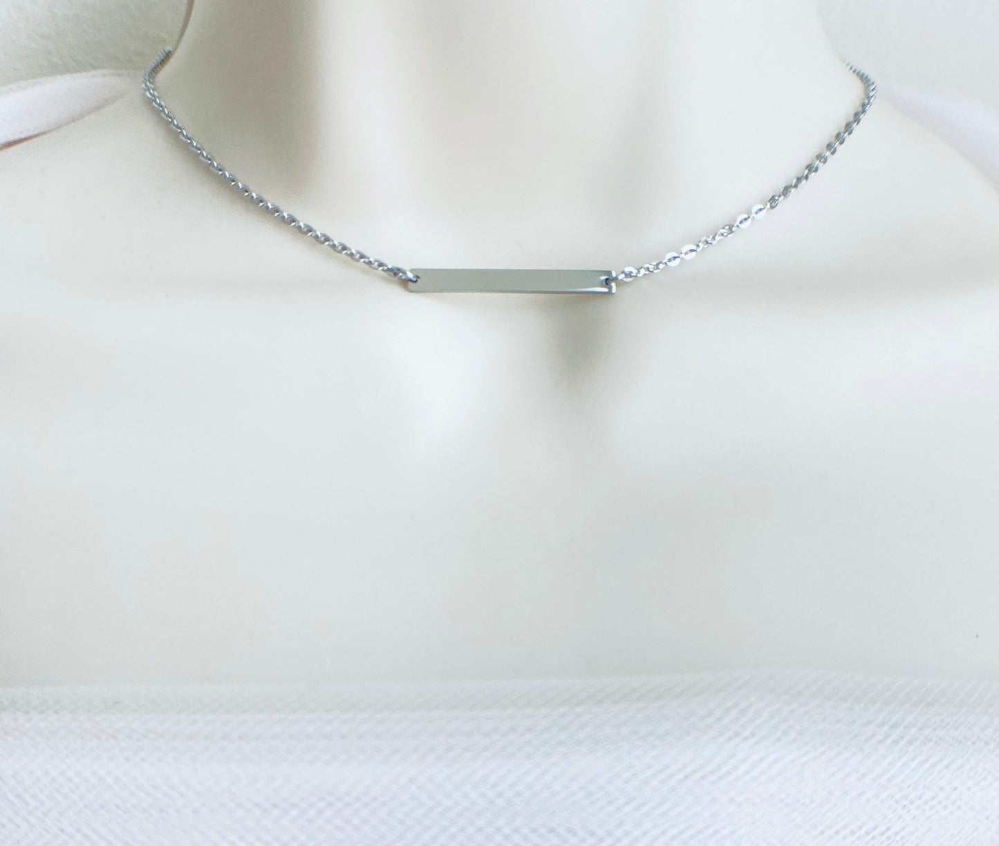 Personalized Stainless Steel Tiny Skinny Bar Necklace • Custom Engraved Name Bar Necklace