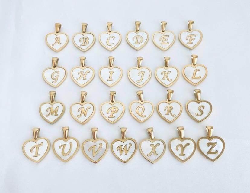 Personalized Gold Shell Heart Initial Necklace • Gold Over Stainless Steel Personalized Pendant