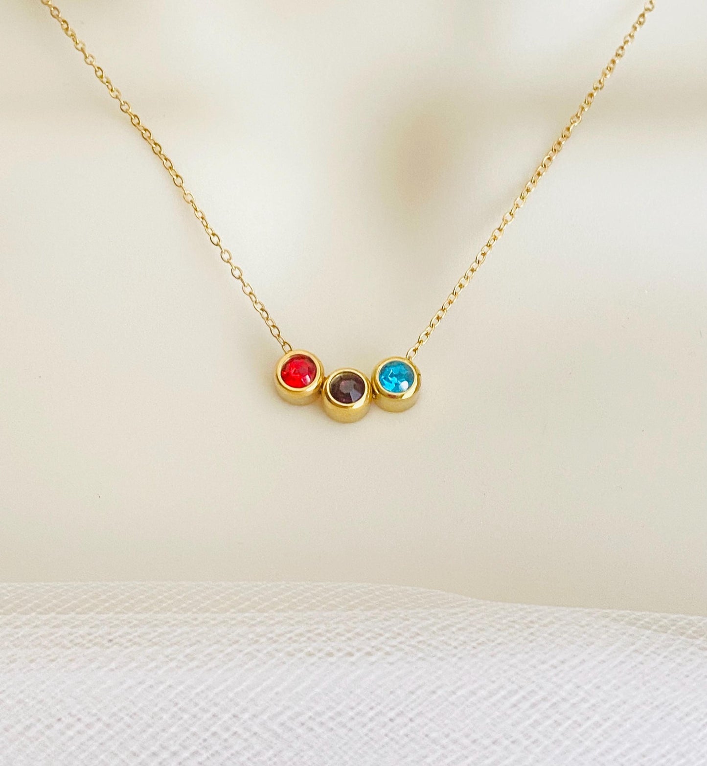 Personalized Birthstone Necklace with Multiple Birthstones • Stainless Steel or Gold Over Stainless Steel