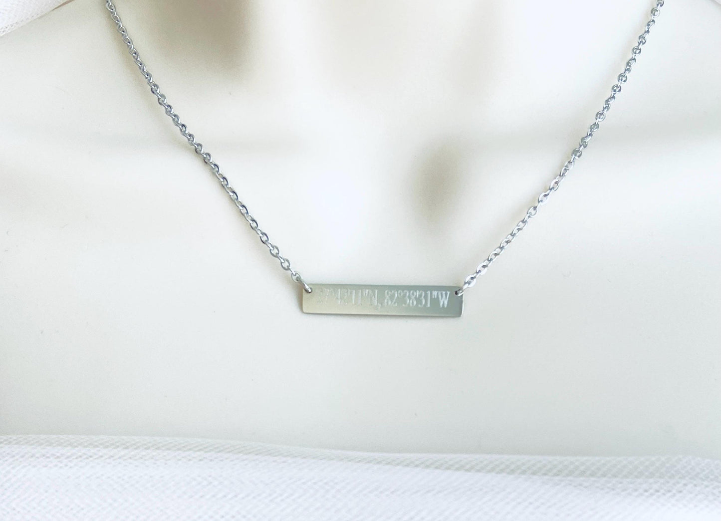 Personalized Stainless Steel Long Bar Necklace • Custom Engraved Name Necklace for Women