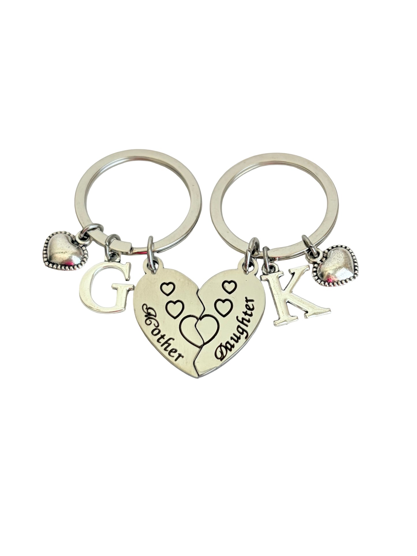 Personalized Mom & Daughter Heart Keychain Set