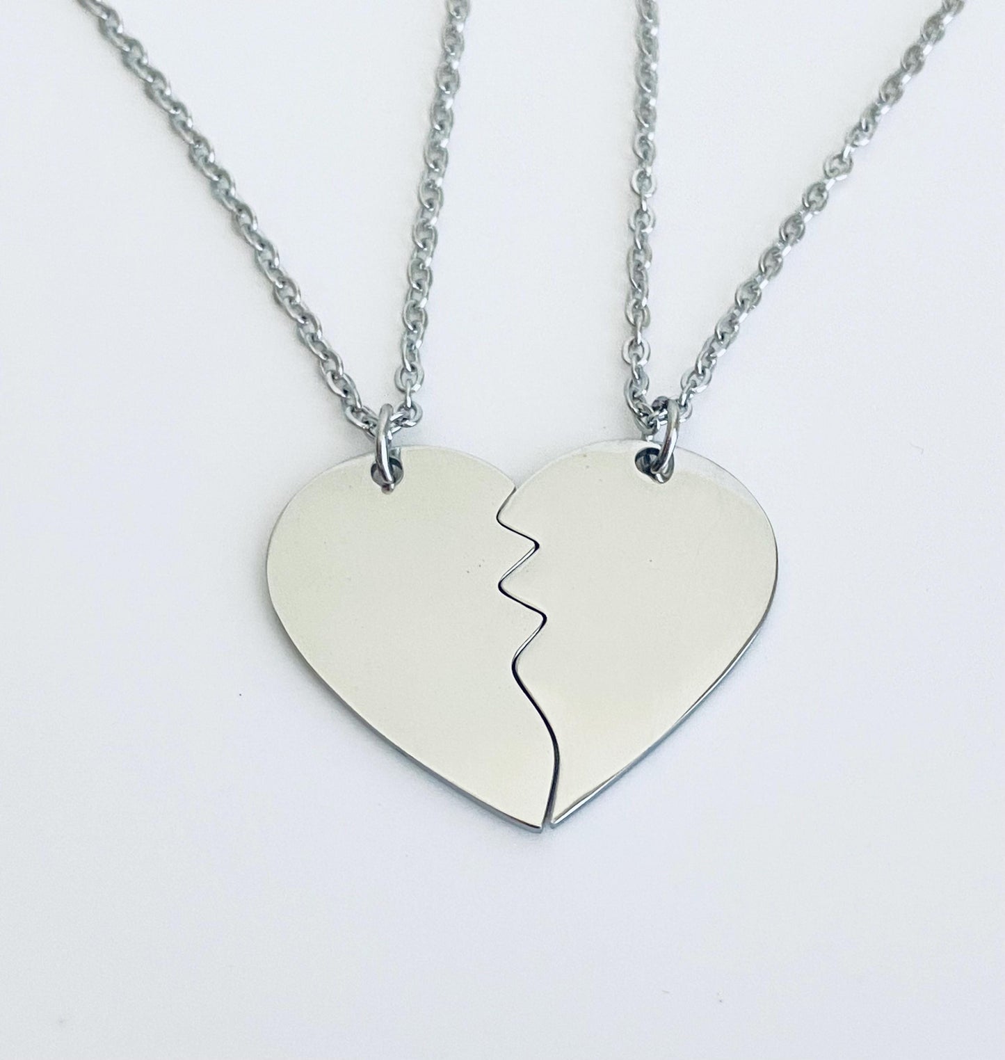 Personalized Stainless Steel 2-Piece Heart Puzzle Necklace Set • Custom Engraved Matching Couple Necklaces