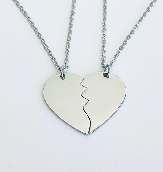 Personalized Stainless Steel 2-Piece Heart Puzzle Necklace Set • Custom Engraved Matching Couple Necklaces