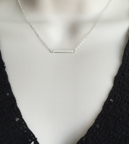 Sterling Silver Tiny Bar Necklace • 925 Silver Minimalist Horizontal Bar Pendant