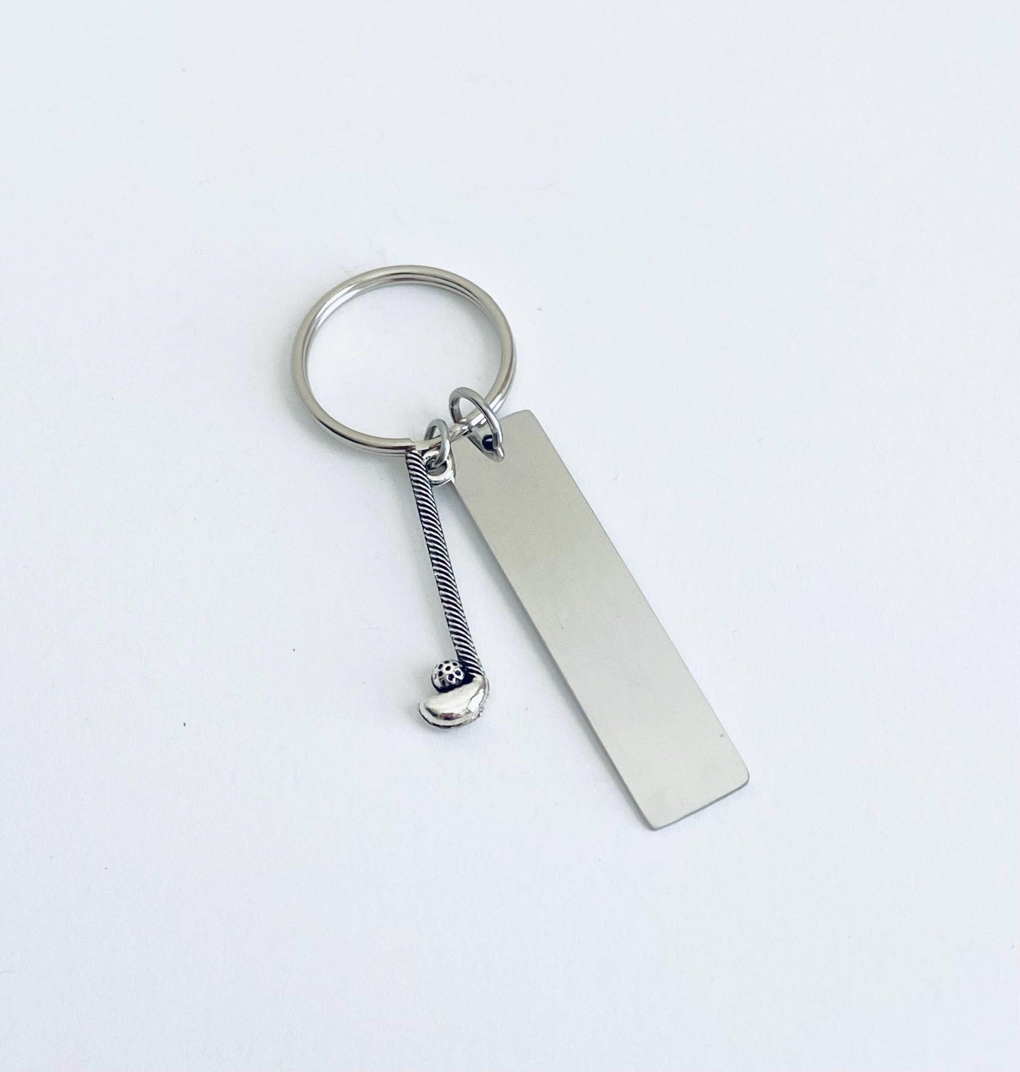 Personalized Stainless Steel Tag Key Chain with Golf Club Charm • Custom Engraved Golf Gift