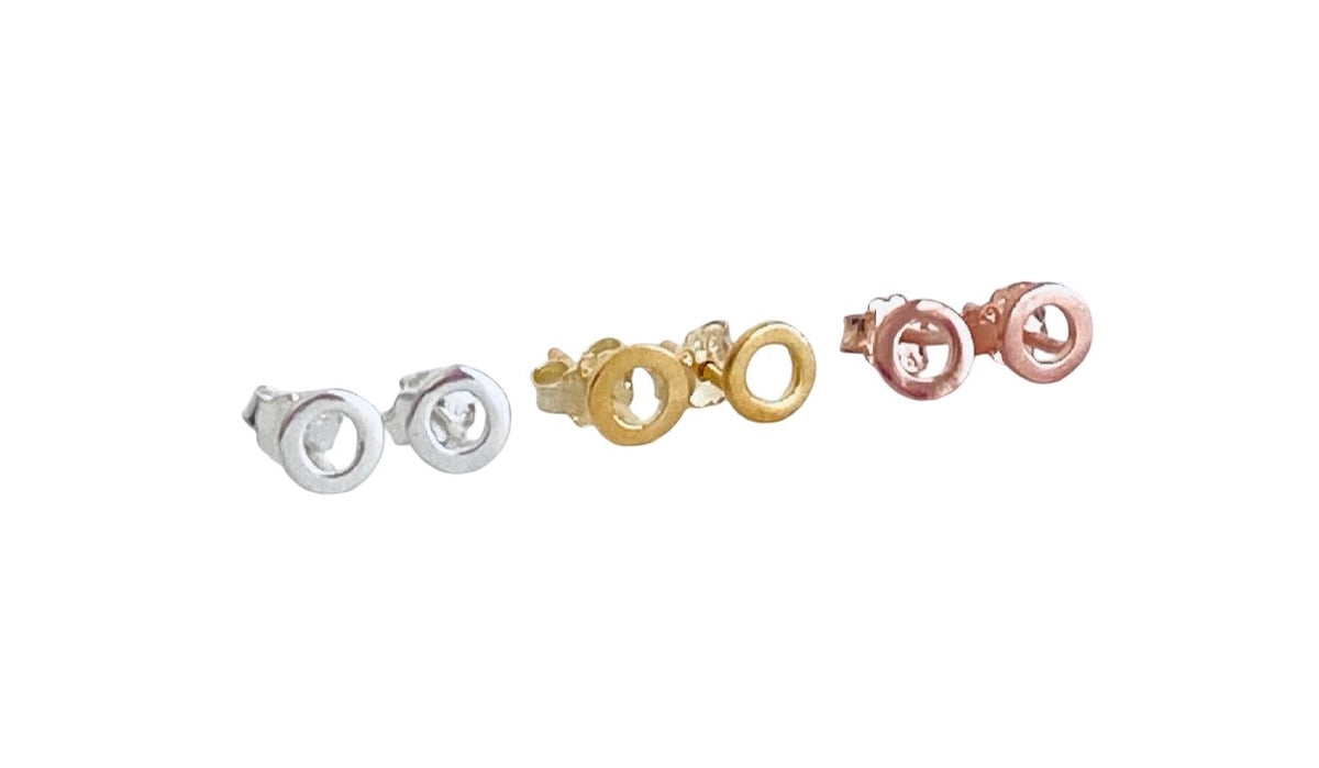 Tiny Kisses Stud Earrings • Sterling Silver, Gold over Silver & Rose Gold over Silver
