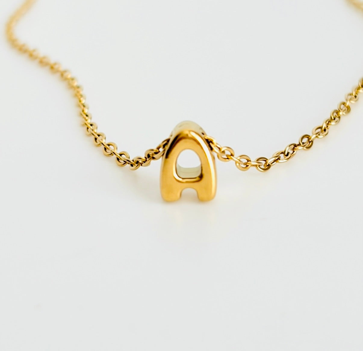Small Bubble Initial Necklace • Stainless Steel Letter Necklace • Gold Initial Pendant