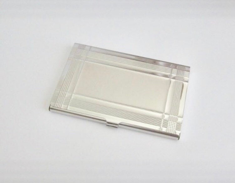 Personalized Stainless Steel Business Card Holder with Border • Custom Engraved Metal Card Case Professional Gift