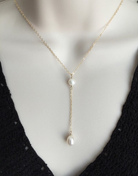 Dangle Y Pearl Pendant Necklace • Sterling Silver or Gold Filled
