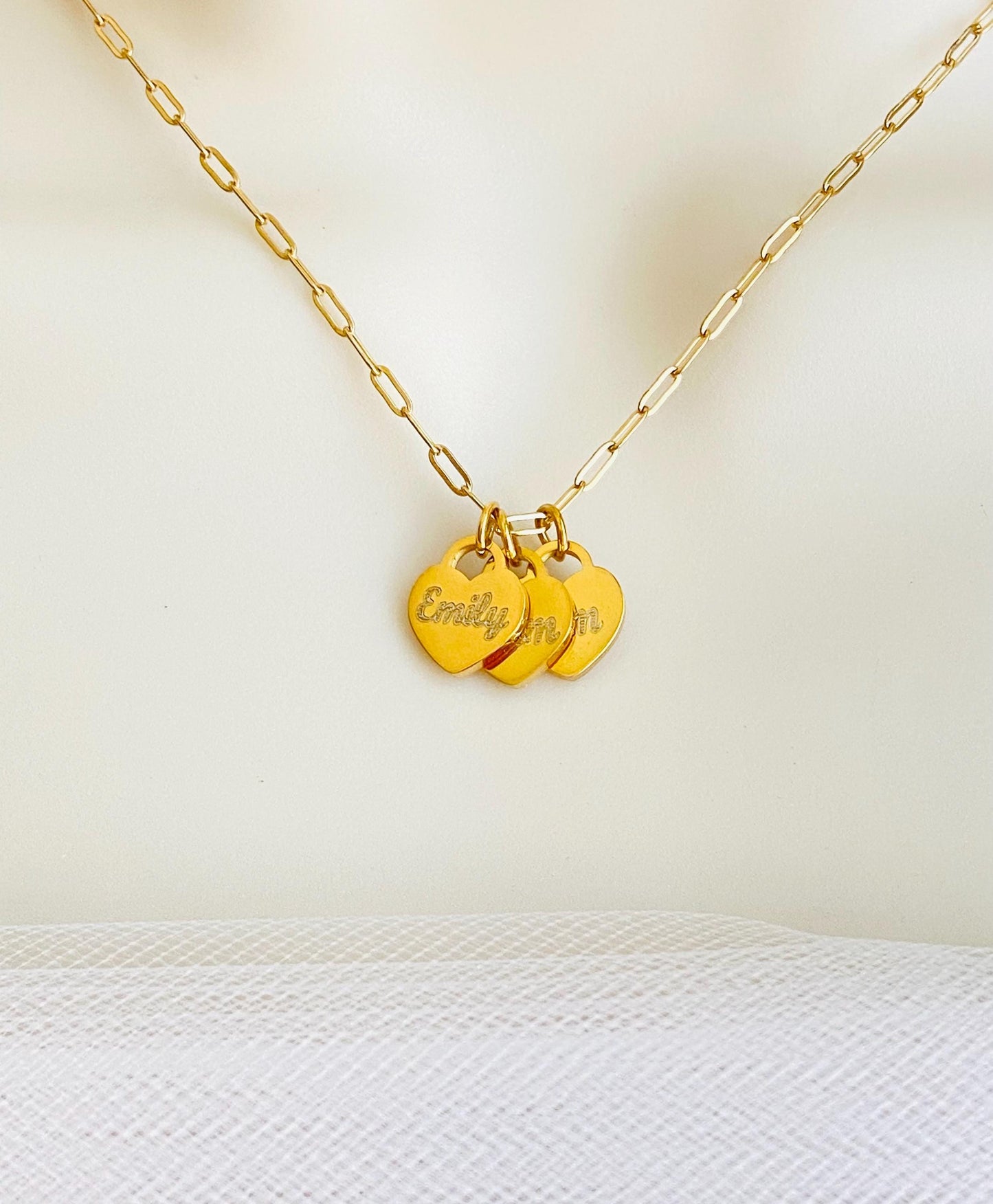 Personalized Heart Charm Necklace • Custom Engraved Necklace in Stainless Steel or Gold