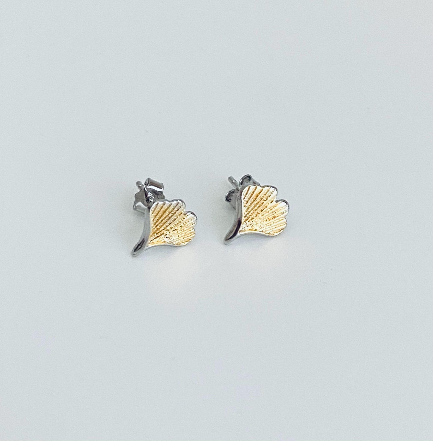 Sterling Silver Two Tone Leaf Stud Earrings • Dainty Nature Inspired Jewelry
