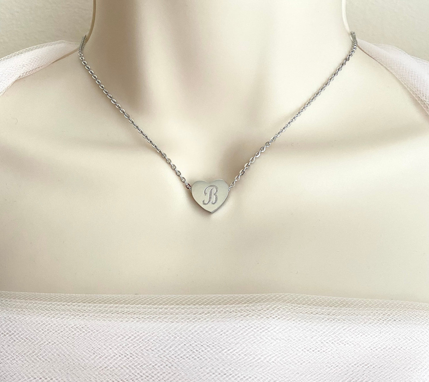 Personalized Floating Heart Necklace • Stainless Steel Heart Pendant Necklace
