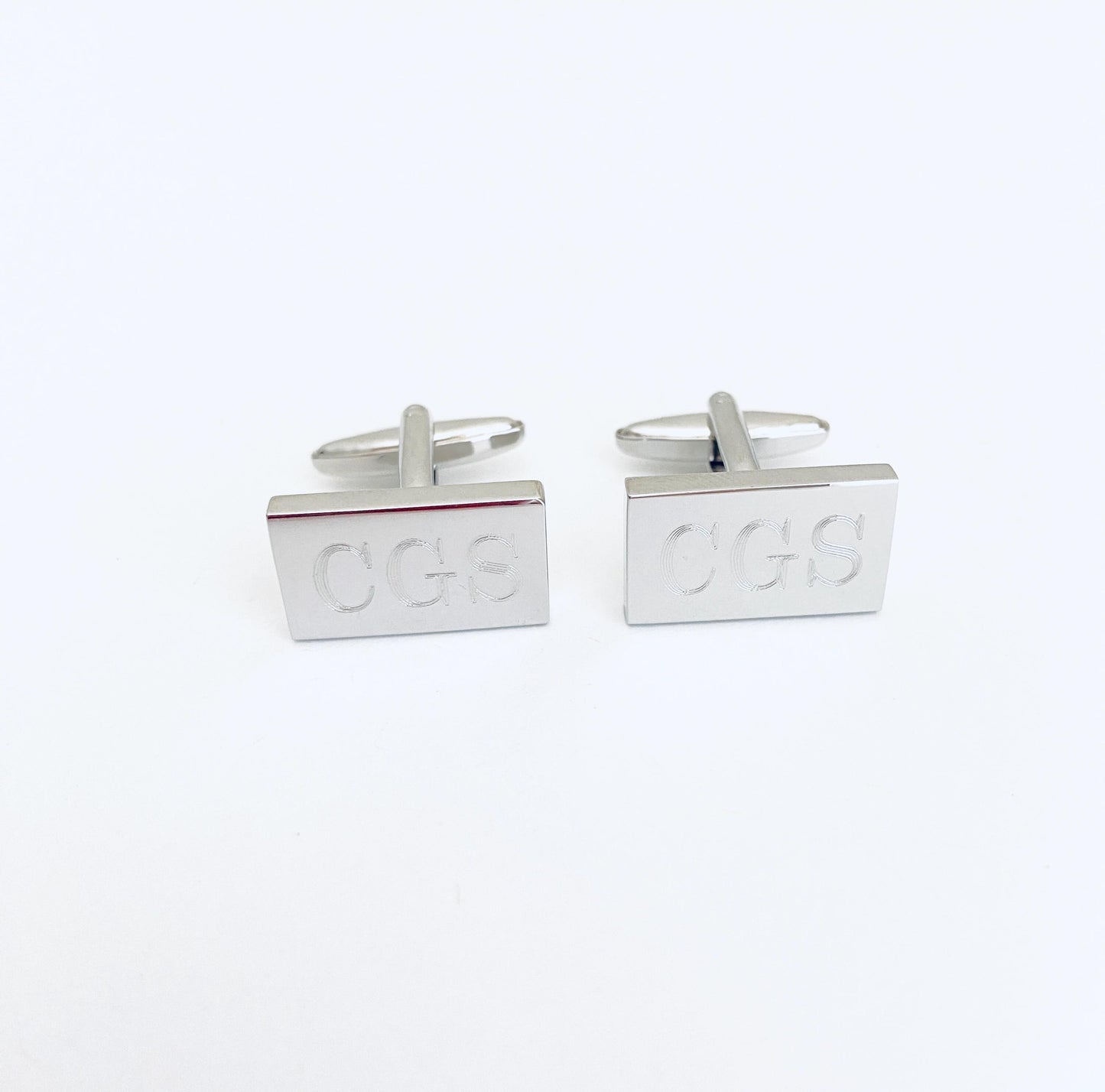 Personalized Shiny Rectangle Cufflinks • Custom Engraved Polished Cufflinks for Groom, Groomsmen & Men’s Wedding Gift