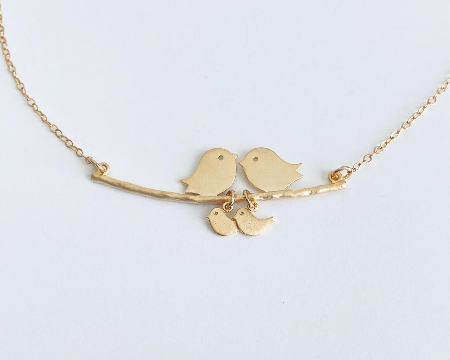 Personalized Love Birds Branch Necklace with Baby Charms • Custom Family Bird Jewelry