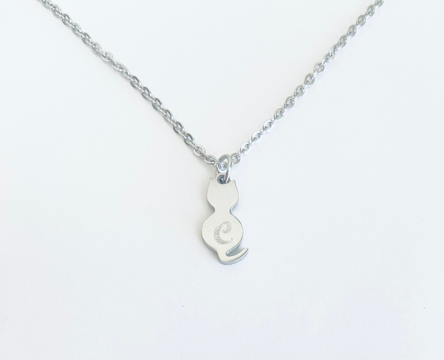 Personalized Stainless Steel Cat Charm Necklace • Custom Cat Lover Necklace