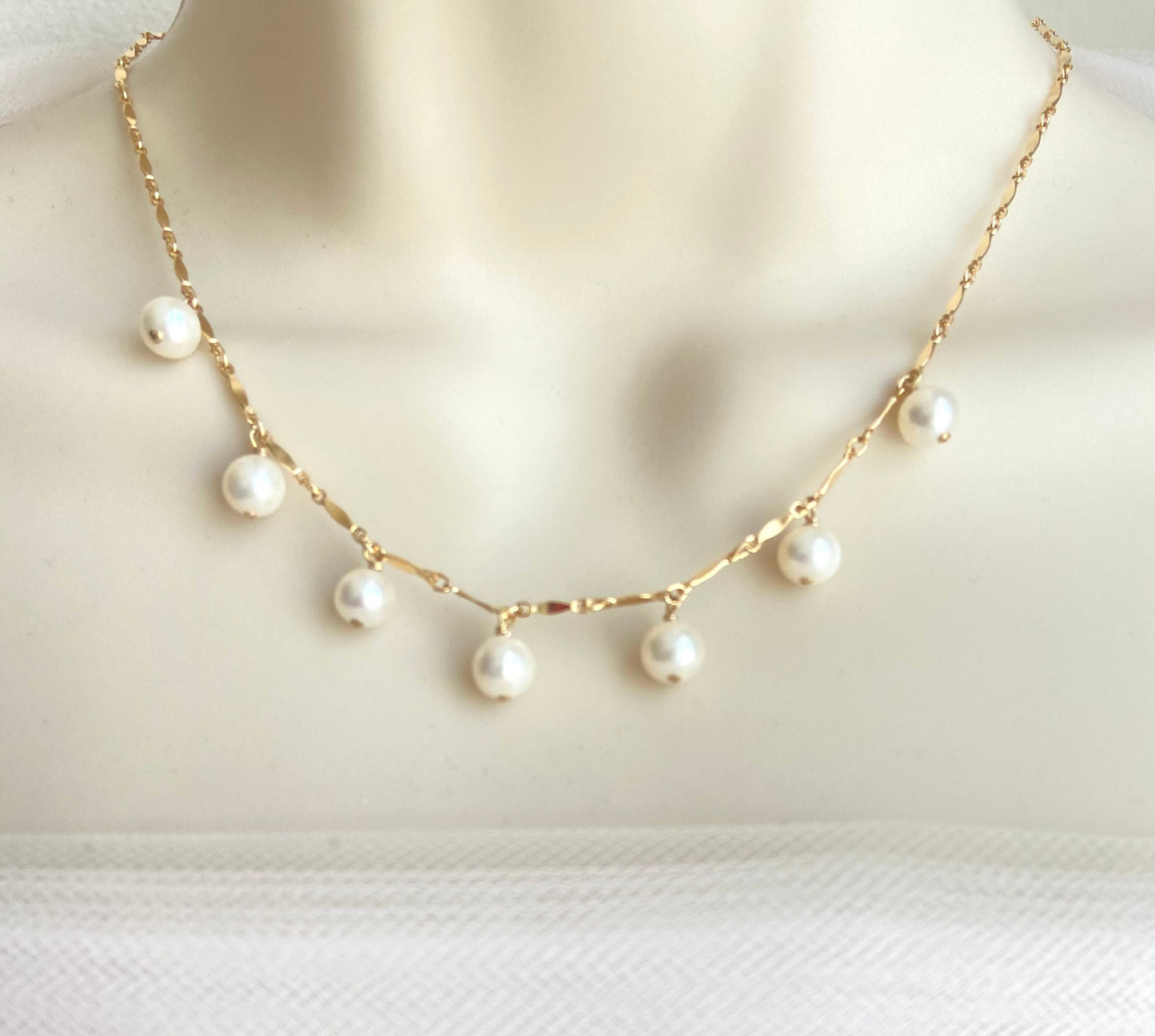 Dangle White Freshwater Pearl Necklace • Sterling Silver or Gold Filled Pearl Pendant Necklace