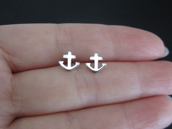 Sterling Silver Anchor Stud Earrings • Nautical Anchor Stud Earrings