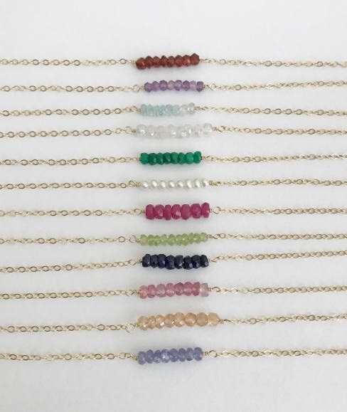 Personalized Birthstone Gemstone Beaded Necklace • Sterling Silver or Gold Filled Custom Birthstone Jewelry