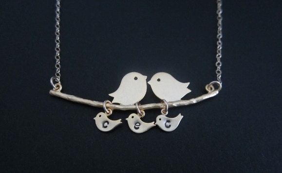 Personalized Love Birds Branch Necklace with Baby Charms • Custom Family Bird Jewelry