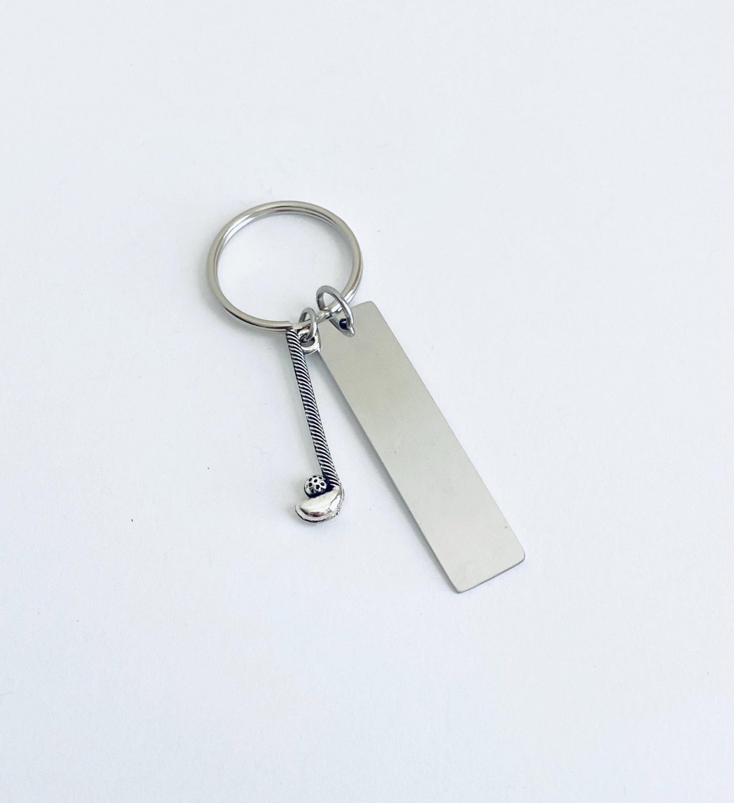 Personalized Stainless Steel Tag Key Chain with Golf Club Charm • Custom Engraved Golf Gift