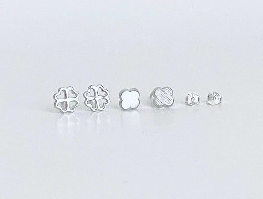 Sterling Silver Clover Stud Earrings •  Lucky Four Leaf Clover 925 Silver Studs